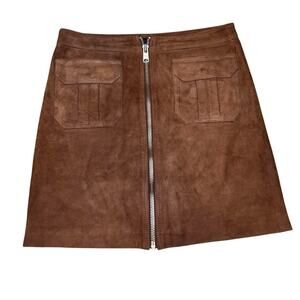 AllSaints Suede Zip‑Front Mini Skirt 🤎 Genuine Suede Boho Chic Style 🌺 Size 6